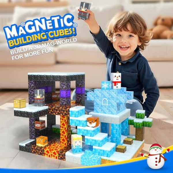 Frozen Toys Magnetic Blocks - Build Mine Magnet World Frozen & Lava Set, Magnetic Tiles Building Blocks Toddler STEM Sensory Outdoor Kids Gifts for Boys & Girls Toys for Ages 3 4 5 6 7 8