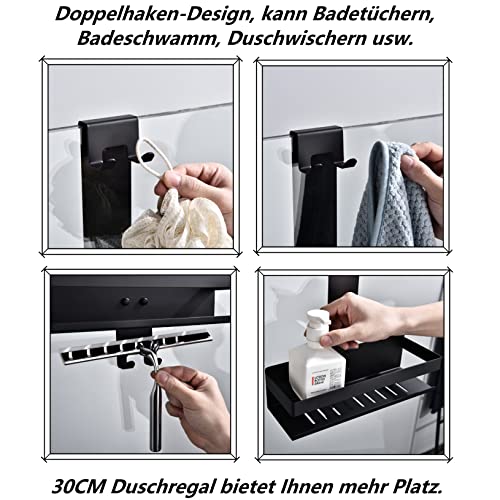 HomeHeng Shower Caddy Hanging, 2-Store Shower Basket Double Shower Shelf for Hanging the Shower Screen, Bathroom Shelf with Hooks, SUS304 Stainless