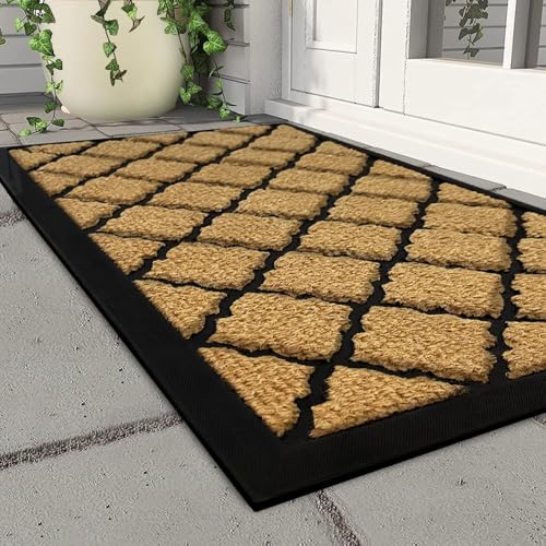 Qingbei Rina Outdoor Mats for Front Door,80x120cm Heavy Duty Front Door Mat Outside Non Slip Washable,Entrance Door Mats,Waterproof Rubber Back Door