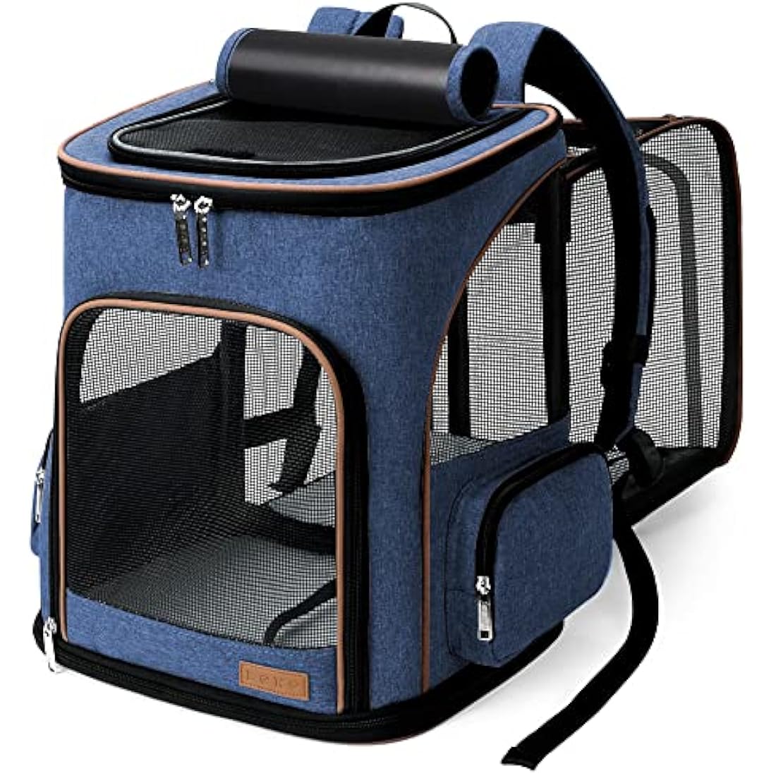 Lekesky Expandable Cat Carrier Backpack - Portable Breathable Rucksack for Medium and Small Cats & Dogs, Foldable with Inner Escape-proof Leash and Pet Mat, Supports 25 lbs (Blue)