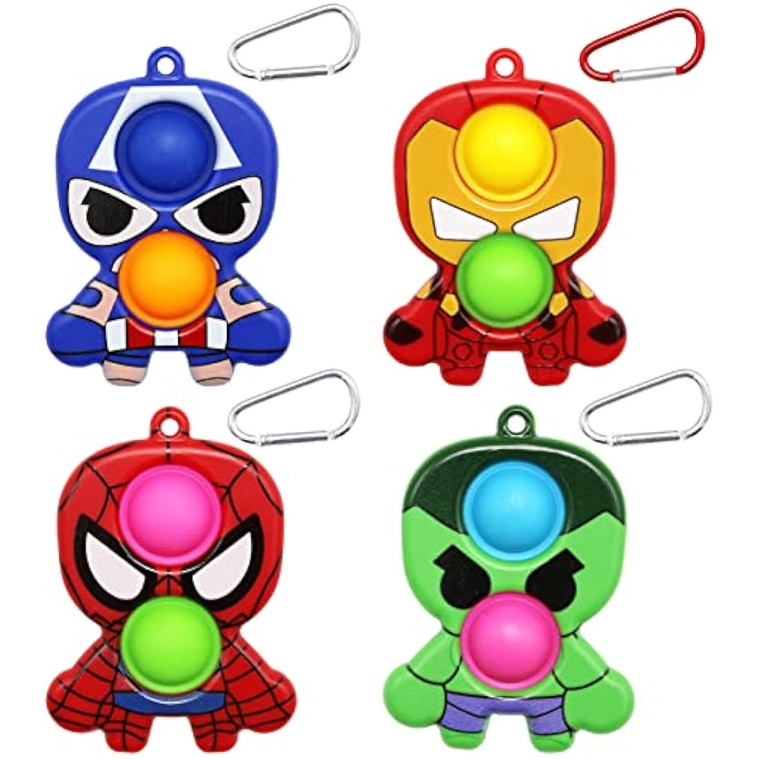 Hioph 4 Pcs Pop It Bubble Fidget Sensory Keyring, Stress and Anxiety Relief Handheld Cartoon Keychain, Cute Fidget Pendant, Silicone Key Charm Ornaments, Party Favour Gifts for Kids