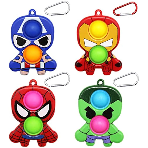Hioph 4 Pcs Pop It Bubble Fidget Sensory Keyring, Stress and Anxiety Relief Handheld Cartoon Keychain, Cute Fidget Pendant, Silicone Key Charm Ornaments, Party Favour Gifts for Kids