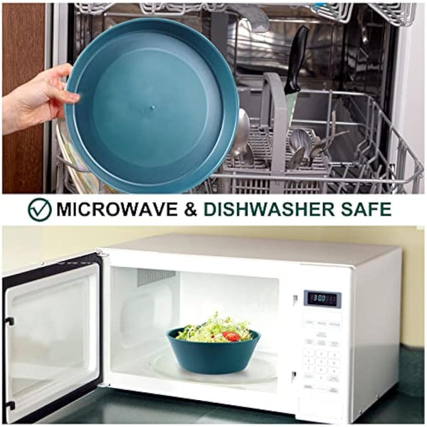 Greentainer Plastic Unbreakable Dinnerware Sets,12PCS Camping Tableware, Lightweight Plates, Bowls and Mugs, Microwave& Dishwasher Safe Plates Set, Service for 4, Great for Kids & Adults