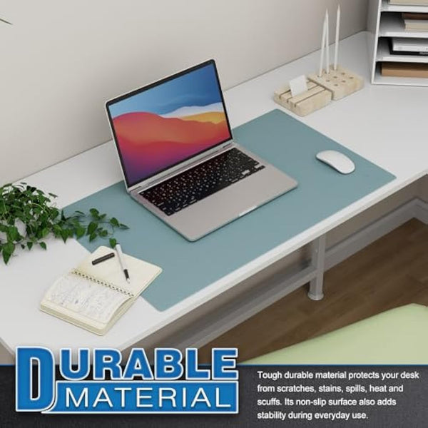 K KNODEL Small Office Leather Desk Mat, Mouse and Keyboard Pad, Computer and Laptop Mat, Desktop Protector and Cover, Writing Pad and Blotter (60x35cm, Light Blue)