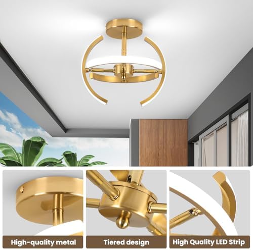 EIDISUNY LED Ceiling Light Elegant Gold Curved Design with 4 Strips 22W LED Ceiling Lights Fixture for Hallway Office Bedroom Kitchen Living Room Dining Room Lights - Gold (Cool White Light 6000K)
