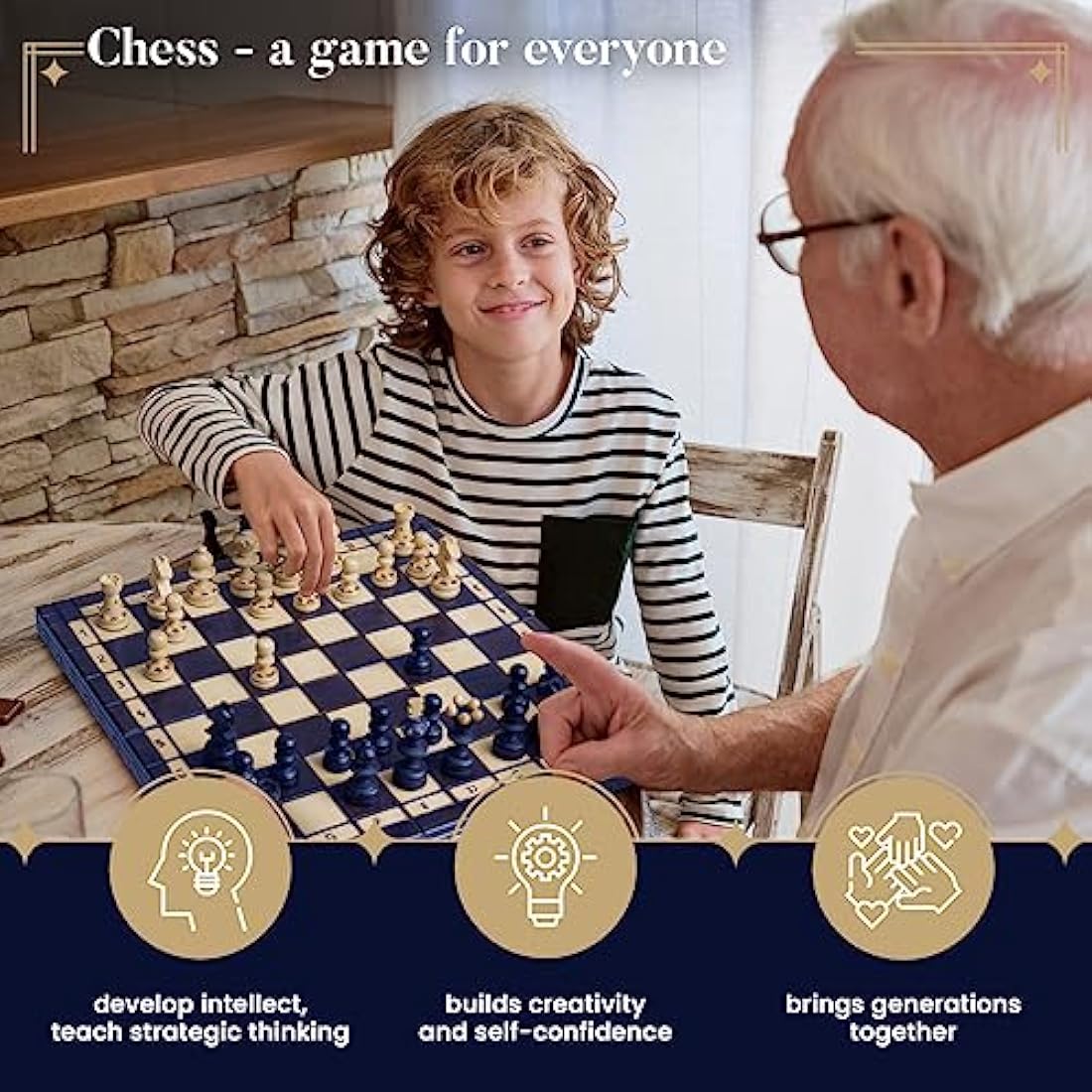 Master of Chess Wooden Chess Set 35 cm / 13.8 in - European Handmade Travel Chess Board Sets - Blue Portable Chess Set for Adults and Kids