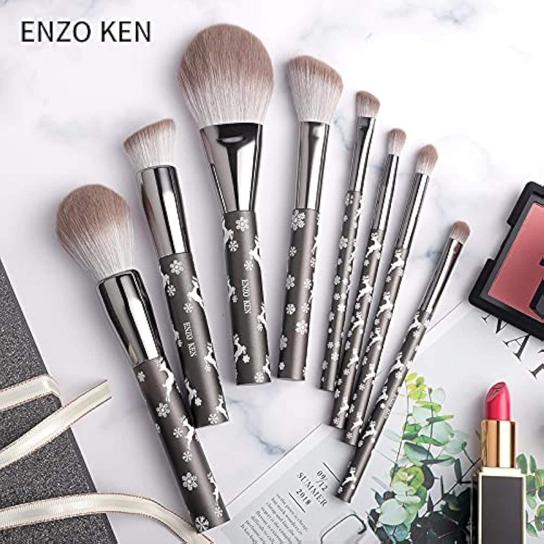 ENZO KEN Goat Hair Makeup Brush Set Professional, Natural Hair Makeup Brushes Set Professional, Natural Bristle Make up Brushes, Snowflake Cosmetic Brush.