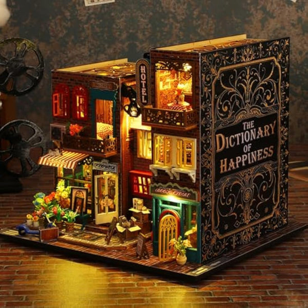 DIY Book Nook Kit - DIY Miniature Dolls House Kit with Furniture and LED Light, 3D Puzzle Wooden Art Bookends, Model Kits for Adults to Build (SCARBROUGH)