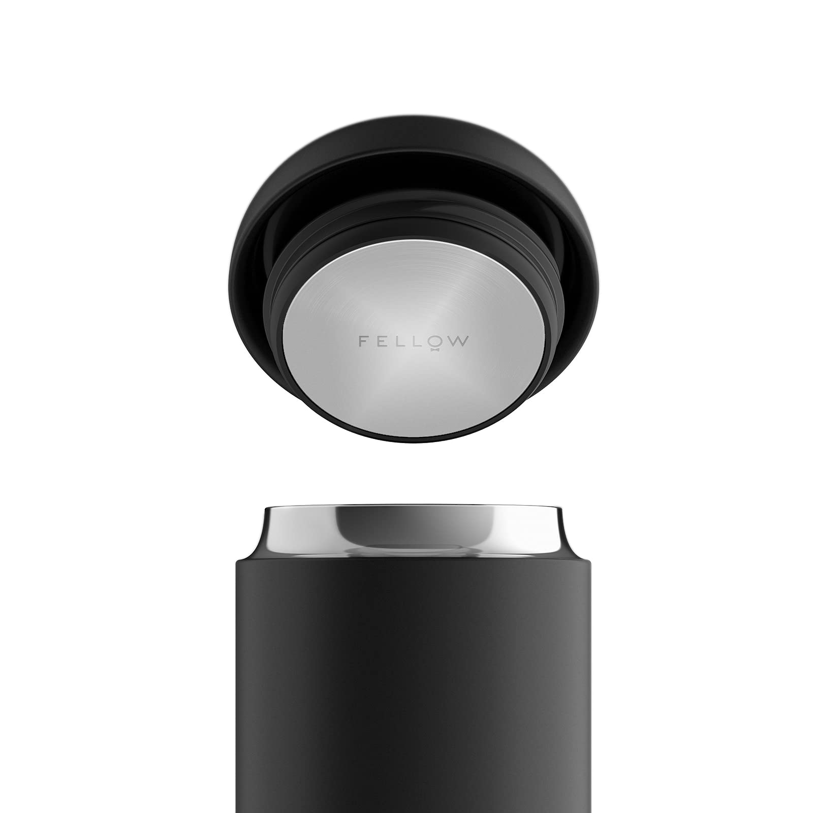 Fellow Carter Move Travel Mug - Wide Mouth Vacuum-Insulated Stainless Steel Coffee and Tea Tumbler with Ceramic Interior, Matte Black, 16 oz Cup