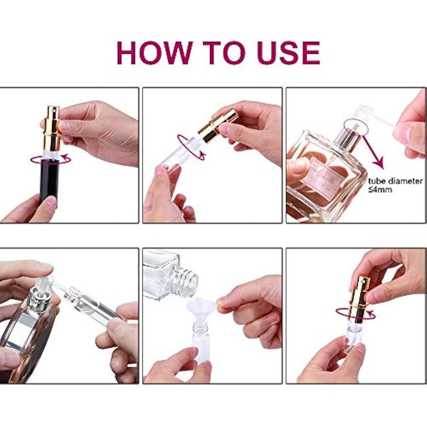Refillable Travel Perfume Atomiser - 3 Pcs 10ml Mini Portable Spray Bottles for Aftershave With Funnel and Diffuser Tool
