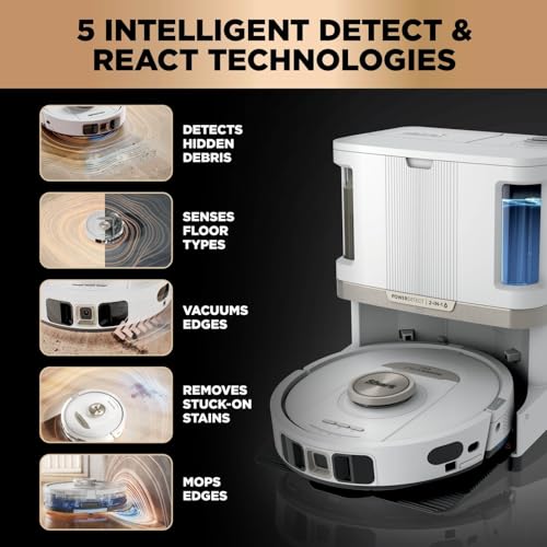 Shark PowerDetect 2-in-1 Robot Vacuum & Mop, NeverTouch Pro 60-Day Self Empty, Self-Refill and Self-Clean Robot Vacuum with 3D & LiDAR Navigation, NeverStuck Obstacle Bypass, WiFi/App White