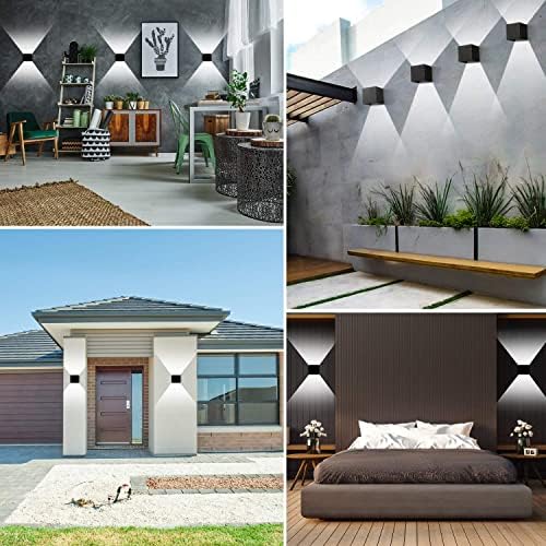 CANMEIJIA LED Outdoor Wall Lights 12W, Waterproof IP65 Outside Wall Lights Adjustable Beam Aluminum Black Wall Lamp 6500K White Light for Garden Bathroom Bedroom Living Room(4 Packs)