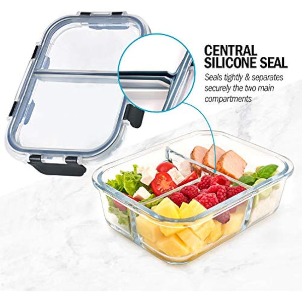 Igluu Meal Prep Glass Containers with Airtight SnapLock Lids 3 Pack 3 Compartment 980ml 33oz BPA-Free Meal Prep Containers Reusable – Borosilicate Glass, Oven Safe