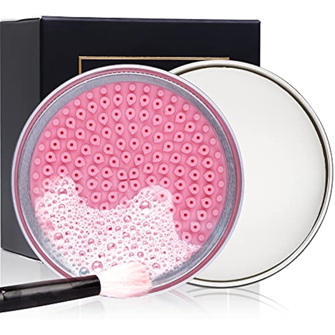 DUcare Makeup Brush Clean Set: Solid Soap Cleanser & Silicone Pad- Easy to Clean Blenders Brushes Shampoo Removes Shadow Color Cosmetic Colors for Daily Use Travel Set (Coconut Oil)