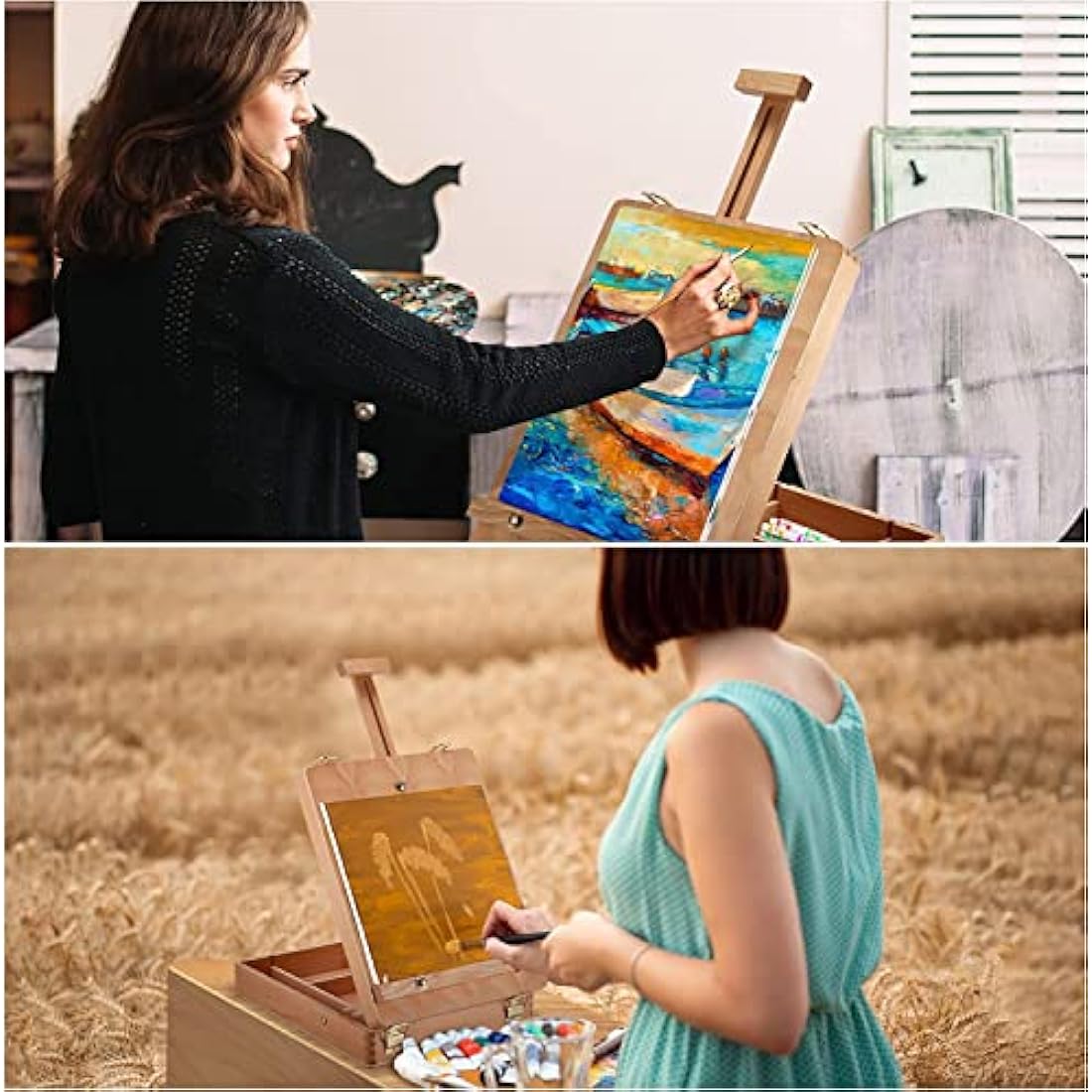 TTAototech Table Easel Box, Wooden Table Box Easel with Storage Table Easel Stand Adjustable Desktop Drawing Board Box for Kids Artists Beginners Painting