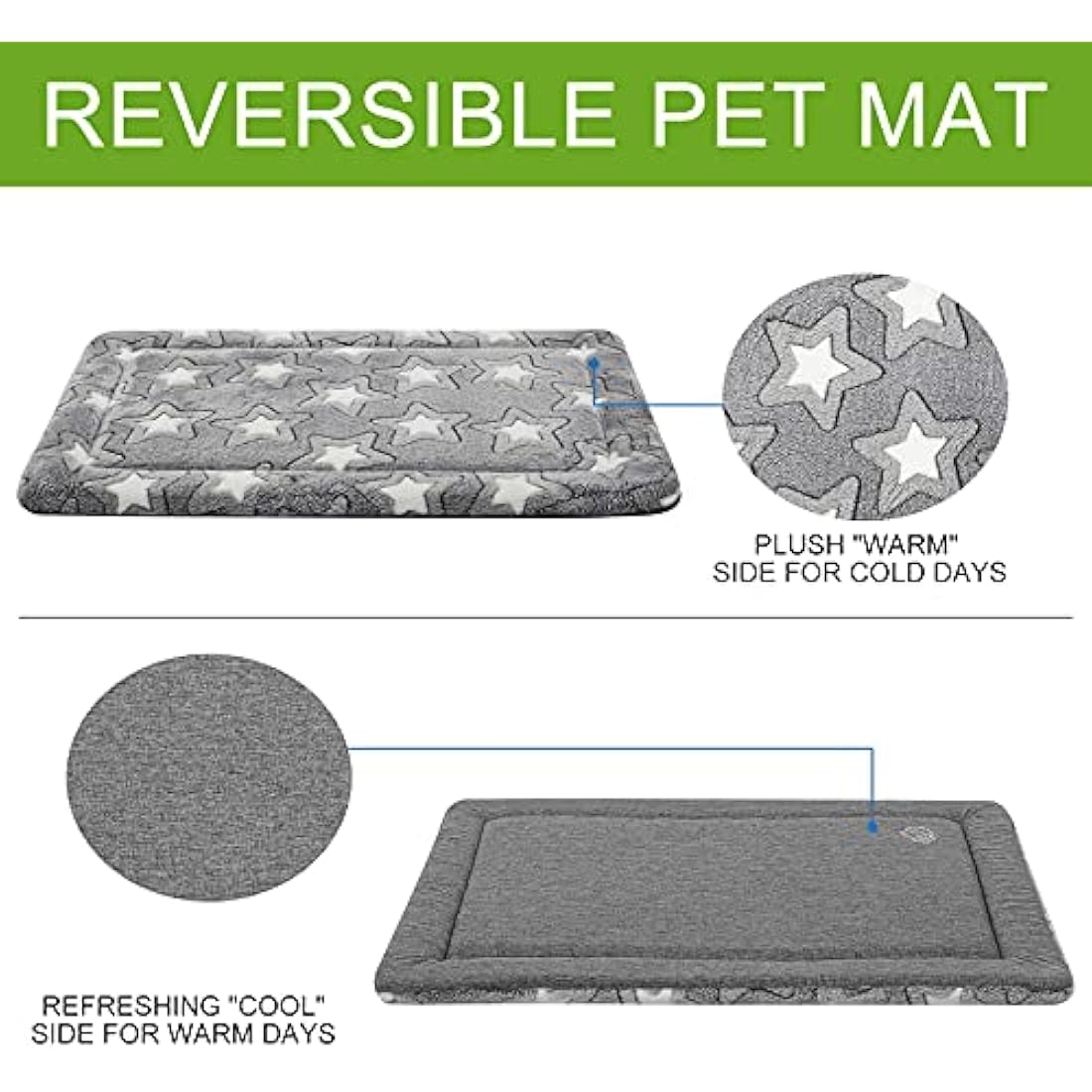EMPSIGN Large Dog Bed Washable Reversible Cool and Warm Mattress for Crate with Removable Cover, Grey, 137x84x2.8cm