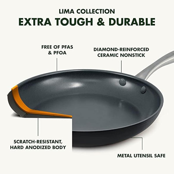 GreenPan Lima Midnight Hard Anodized Healthy Ceramic Non-Stick 20 cm/3.1 Litre Saucepan with Lid, PFAS-Free, Induction Suitable, Oven Safe, Black