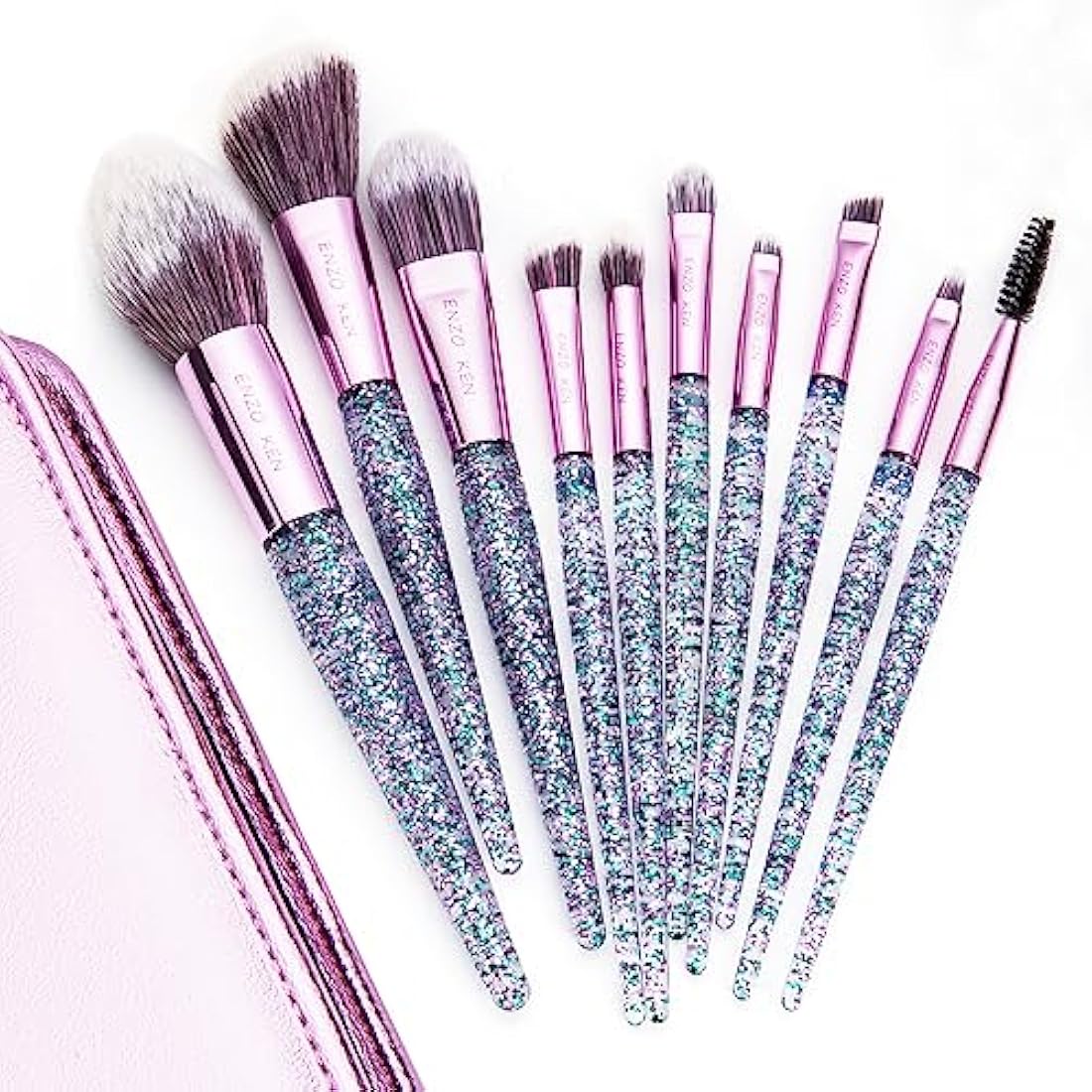 ENZO KEN Glitter Makeup Brushes Set Professional, Vegan Makeup Brush Set with Case, Cosmetic Brushes Makeup Set, Make up Brushes Vegan, Purple Make up Brushes Set Professional.