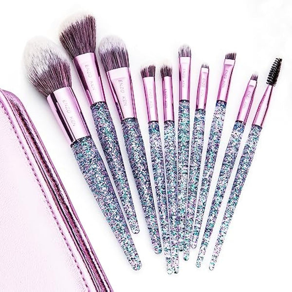 ENZO KEN Glitter Makeup Brushes Set Professional, Vegan Makeup Brush Set with Case, Cosmetic Brushes Makeup Set, Make up Brushes Vegan, Purple Make up Brushes Set Professional.