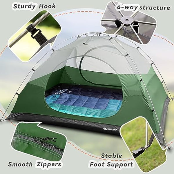 Forceatt Tent, 2-4 Man Tent for Camping, Easy Setup Lightweight Two Doors PU3000mm Waterproof Dome Tent, Windproof Instant Outdoor Tent Suitable for Traveling, Beach, Camping, Hiking, Mountaineering