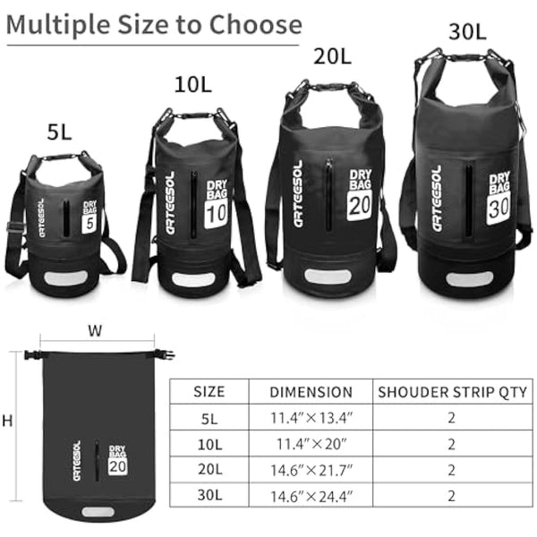 Blackace arteesol Waterproof Dry Bag 5L 10L 20L 30L Waterproof Bag with Long Adjustable Handle for Kayaking Boat Excursion Canoe/Fishing/Rafting/Swimming/Snowboarding