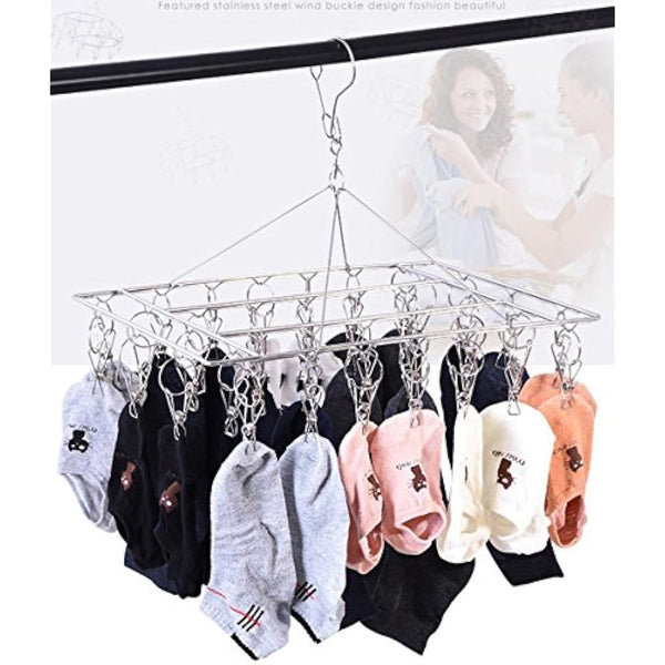 Kereith Home Sock Drying Racks with 30pcs Laundry Pegs Drip Hanger Laundry Clothesline Hanging Rack Metal Clothespins Drying Towels, Underwear, Lingerie, Delicate Bras
