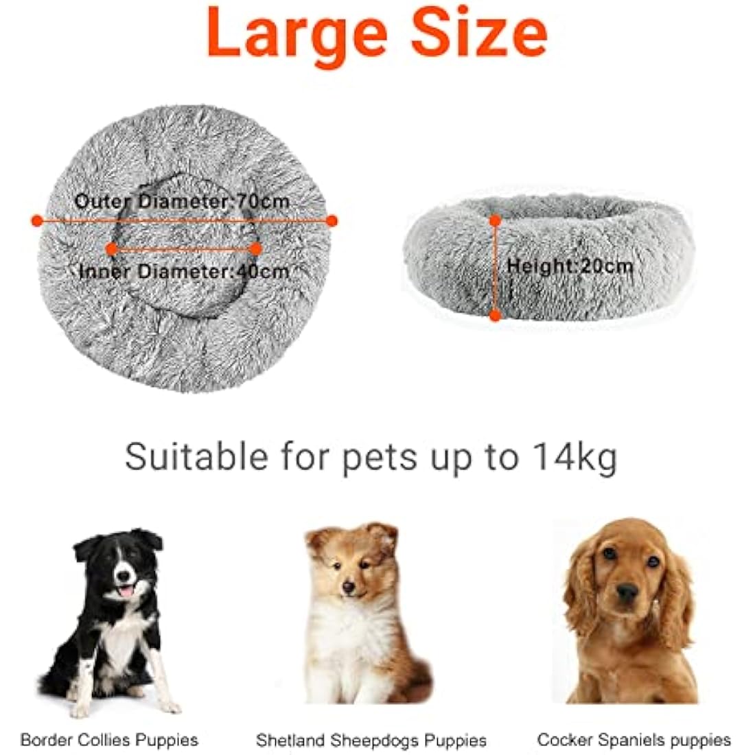 FireOwl Calming Dog Bed - Large 70cm Donut Bed, Anti-Anxiety, Plush Cuddler, Machine Washable, Light Grey