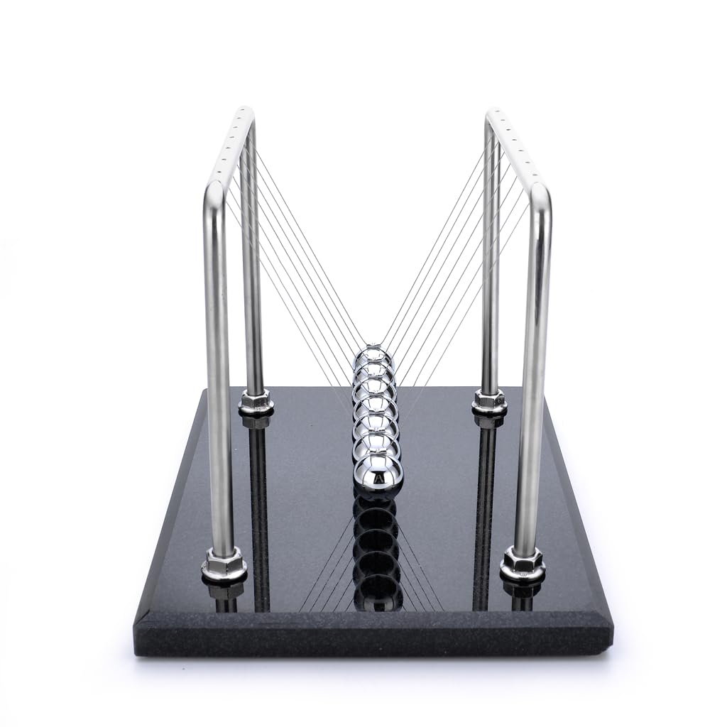 CERROPI Newton Cradle Balance Balls, 7 Ball Newton Swing, Decorative Physics Gadget for Desk, Marble Base, 11 inch, 50+ Sec Swingtime