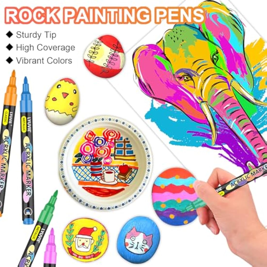 Lyuvie Acrylic Paint Pens,100 Colours Acrylic Pens for Rock Painting Fabric Glass Pebbles Stone Metal Wood Ceramic,Water-Based Permanent Paint Pens Markers with 0.7mm Extra Fine Tip