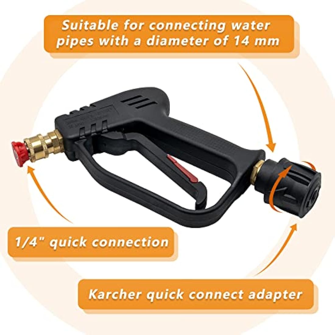 Fai Top 4000PSI High Pressure Washer Gun with 5 Water Nozzle Tip, Cleaner Gun Car Wash Water Gun for Car Cleaning (M22 14MM Hose Connector & karcher Quick Connector)