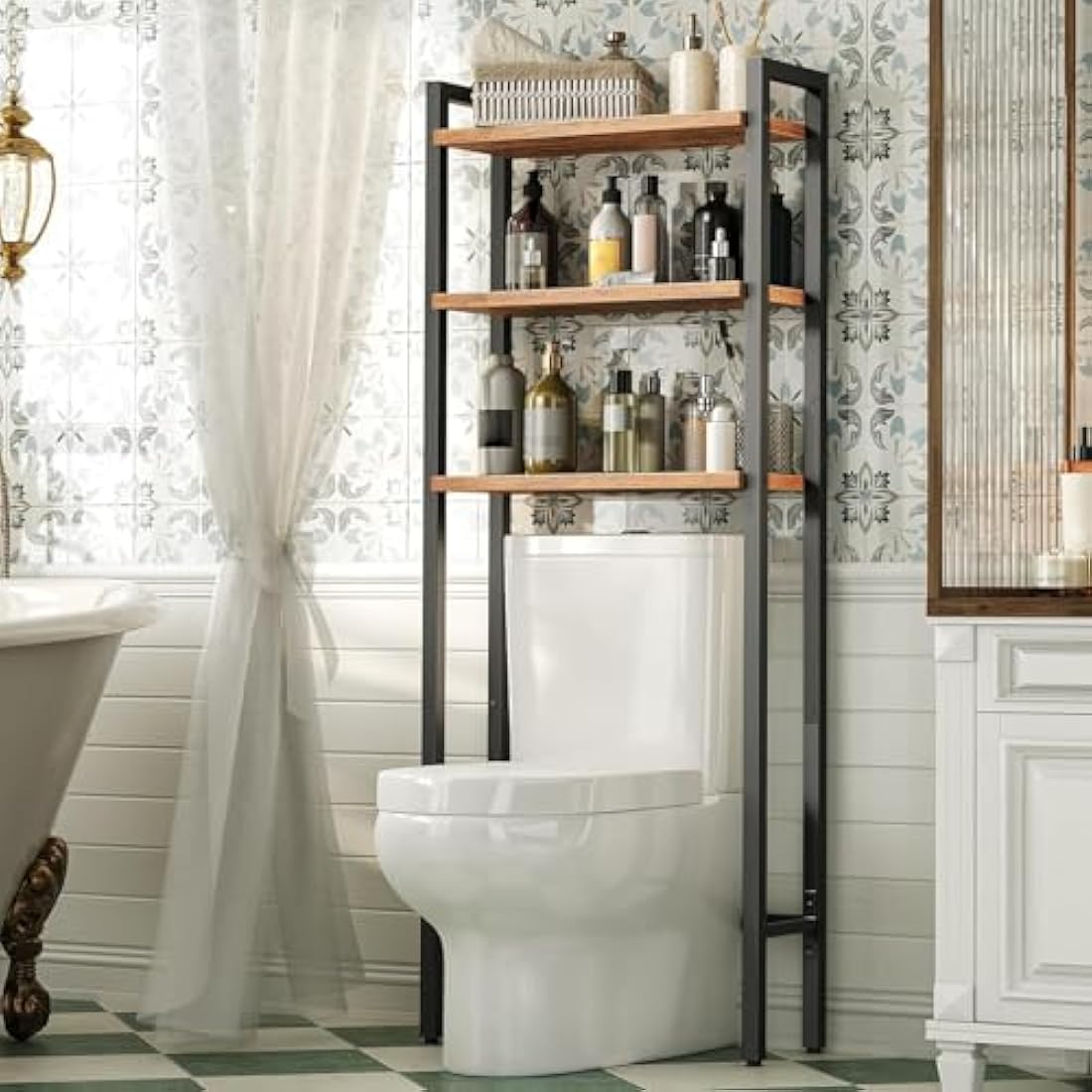 HOOBRO Over Toilet Storage Unit, 3-Tier Bathroom Shelves, Industrial Bathroom Organizer Over The Toilet, Toilet Storage Rack, Rustic Brown EBF41TS01