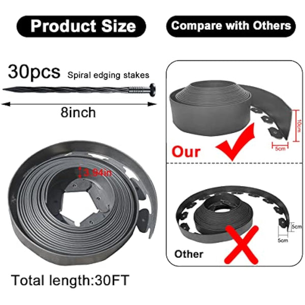 Flexible Garden Edging Borders 10m,Landscape Edging [Extra Tall 10cm High]with 30pcs Stakes, No Dig Garden Border Lawn Edging Mini Plastic Fence for Flowerbeds,Grass-Grey