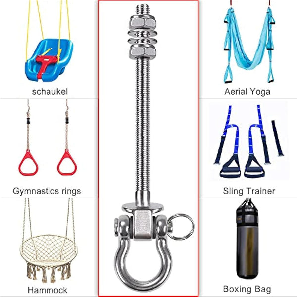 SELEWARE Antirust 304 Stainless Steel Swing Hammock Bolts, Swing Hangers Heavy Duty Hammock Hooks for Wood and Steel Beam Hammock, Porch Seat, Chair, Swing, Yoga (9.3"(235mm) Set of 6