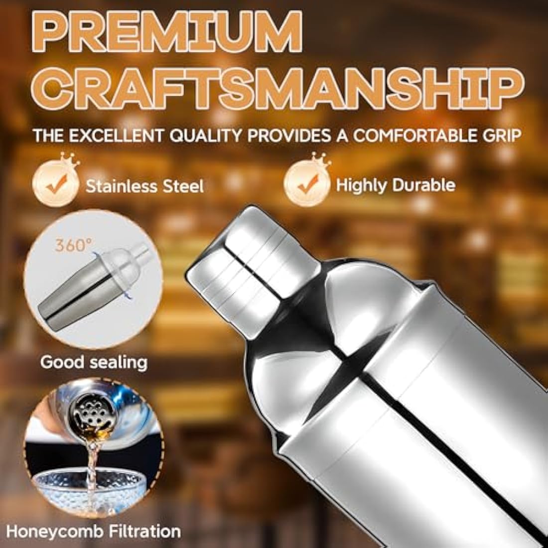 12-Piece Bartender Cocktail Shaker Set, 750 ml Stainless Steel Boston Cocktail Shaker, Perfect Cocktail Set with Wooden Stand for Home, Bar & Party Gift