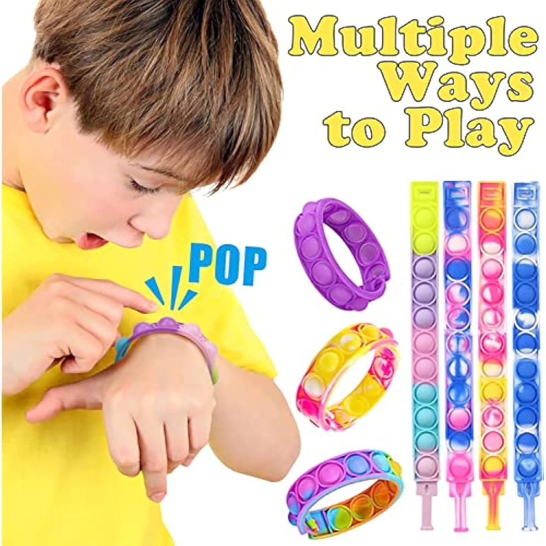 Amyang 40Pcs Party Bag Fillers for Kids - Pop Bracelet Fidget Toys,Bubble Bracelets Sensory Party Favours Set for Kids Boys Girls Toddlers Christmas Party Favors Stocking Stuffers Gifts