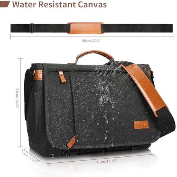 Estarer Laptop Satchel Messenger Bag 17.3 Inch Mens Large Teacher Shoulder Bag for Work Office School