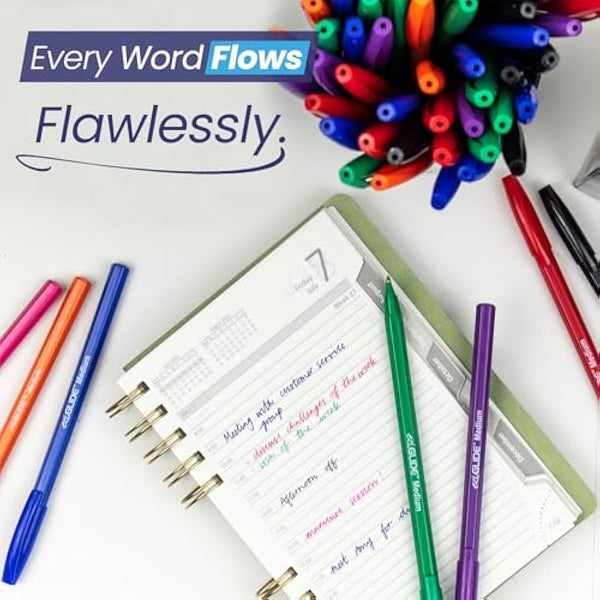 Eziglide 50-Pack Ballpoint Pen Set, 5 Assorted Colours – Medium Point Nib (1.0mm) for Precise Writing & Ergonomic Grip – Writing Pens for Home, Office, Teachers, Exams, Work, and Stationary Use