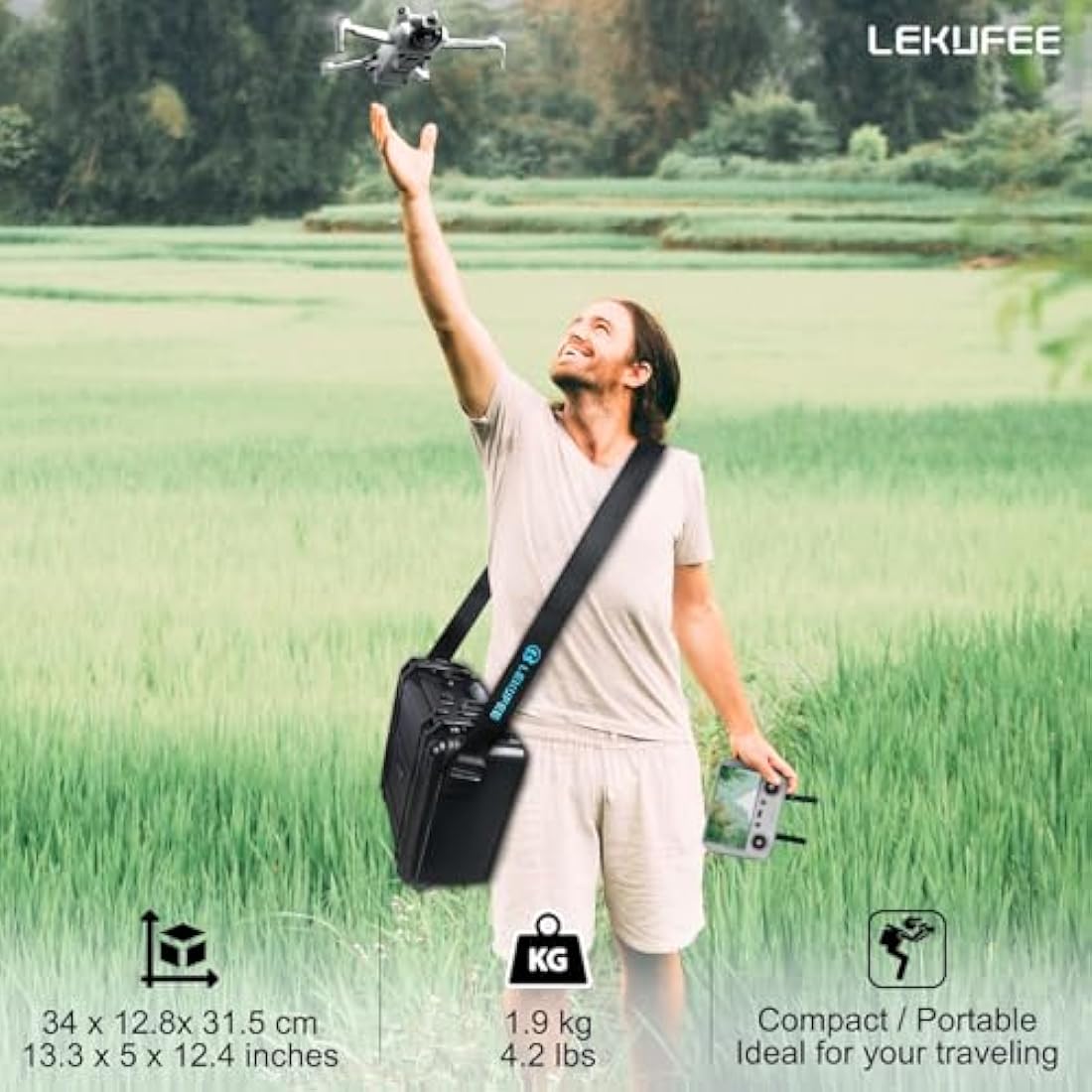 LEKUFEE Waterproof Hard Carrying Case for DJI Mini 4 Pro/3 Pro/3 Drone, DJI RC 2, RC N3/N2/N1 Remote Controller and Accessories (Case Only)