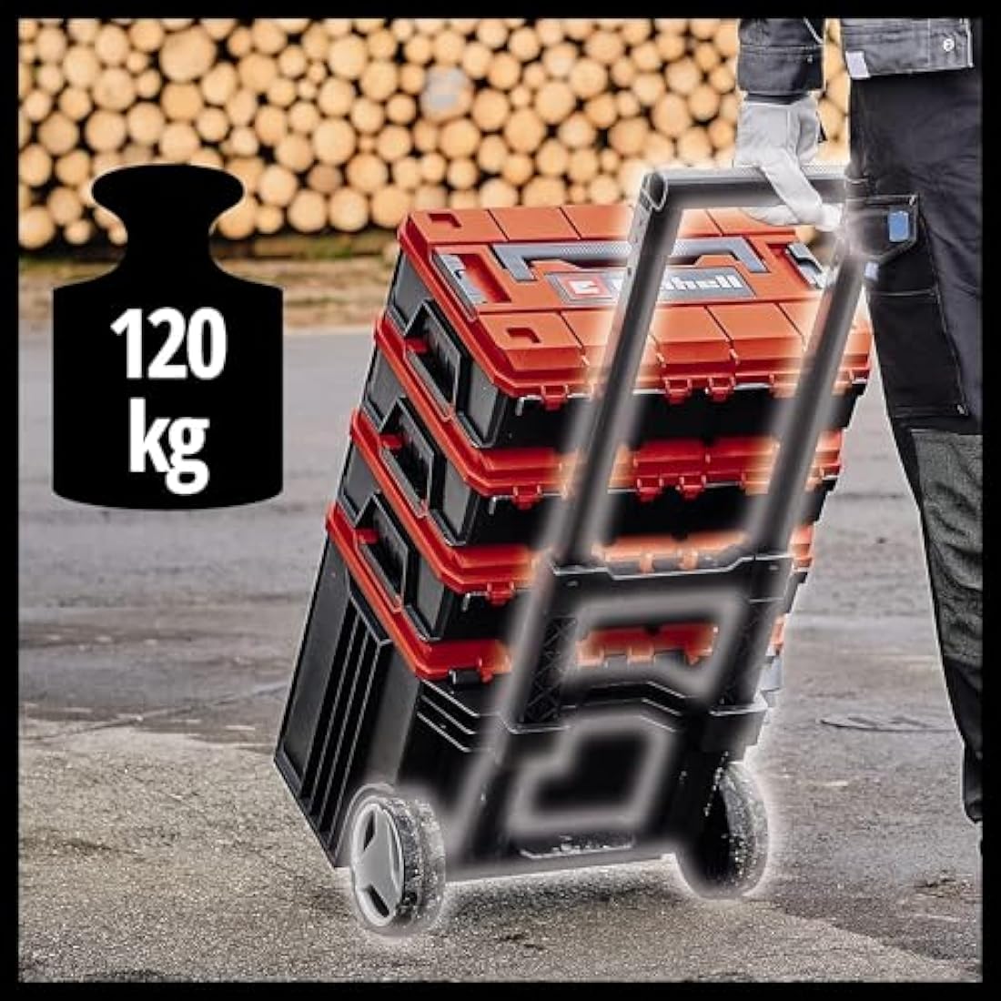 Einhell E-Case L Tool Storage Case With Wheels And Telescopic Handle - Power Tool Box, Stackable, Lockable, Protective Storage And Transport Of Tools And Accessories