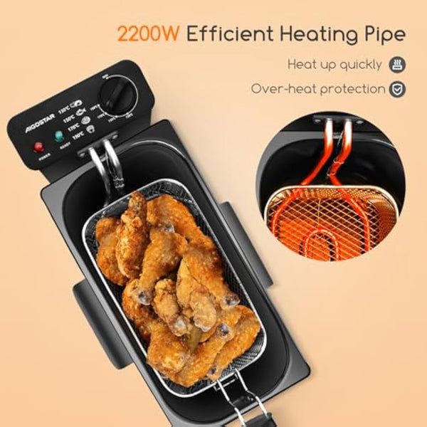 Aigostar Deep Fat Fryer 2200W, 3 Litre Deep Fryer Easy Clean, with Viewing Window, Stainless Steel, Temperature Control, Removable Oil Basket, Silver - Ushas 30JPN