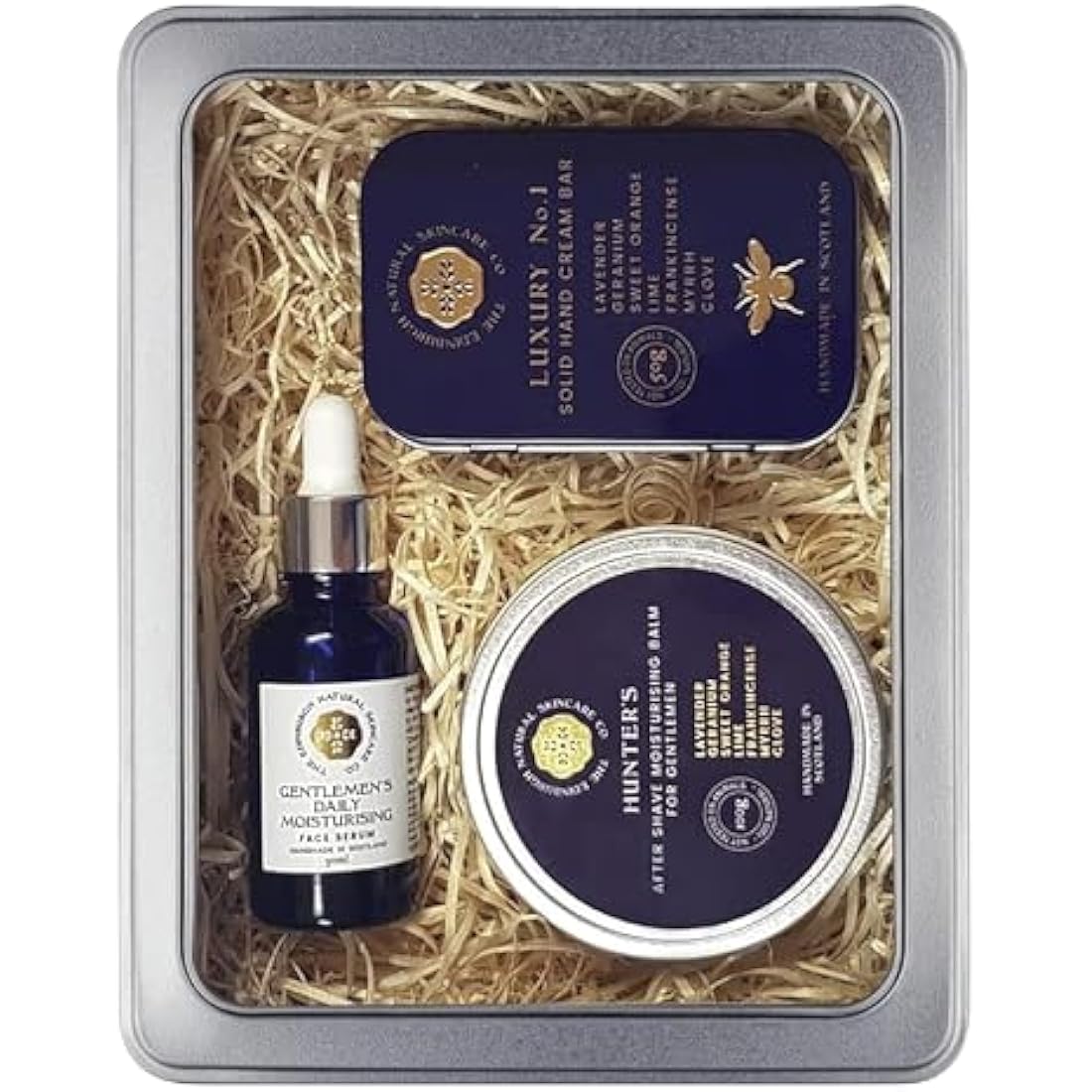 Edinburgh Skincare Gift Box for Men | Hunters Aftershave Balm, Gentlemen’s Daily Moisturising Serum & Luxury No.1 Solid Hand Cream Bar | Natural Skin Care | Gifts for Him