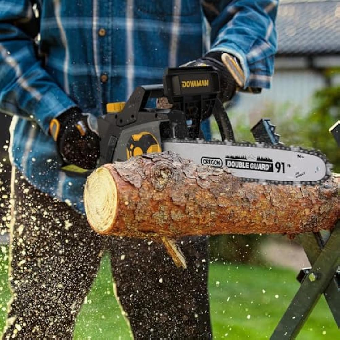 DOVAMAN 2400W Electric Chainsaw, One-Step Tool-Free Tensioning, 16 Inch Oregon Bar and Chain, 15m/s Chain Speed, 6m Power Cable, Auto Chain Lubrication, Powerful Chainsaw with Two Chains - DCS01A