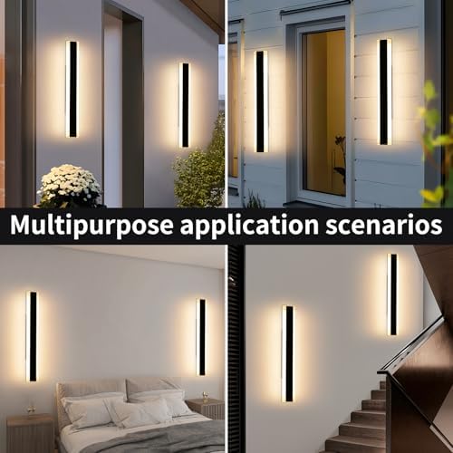 Mikeru 60cm Outdoor Long Wall Light, 2pack 3 Colours 3000k Warm White/4500k Neutral/6000k Cold White LED Outdoor Wall Light, IP65 Rainproof Modern Acrylic Wall Sconce for Patio, Garage, Porch