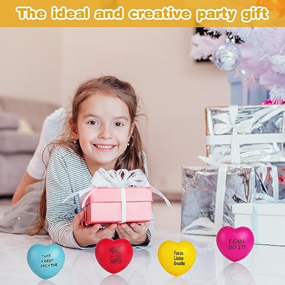 Ainiv Heart Style Squeeze Stress Balls, 4pcs Relief Ball, Sensory Ball for Kids and Adults, Hand Exercise Toys Anxiety, Fidget, Tension, Manage Anger (F5-3609693)