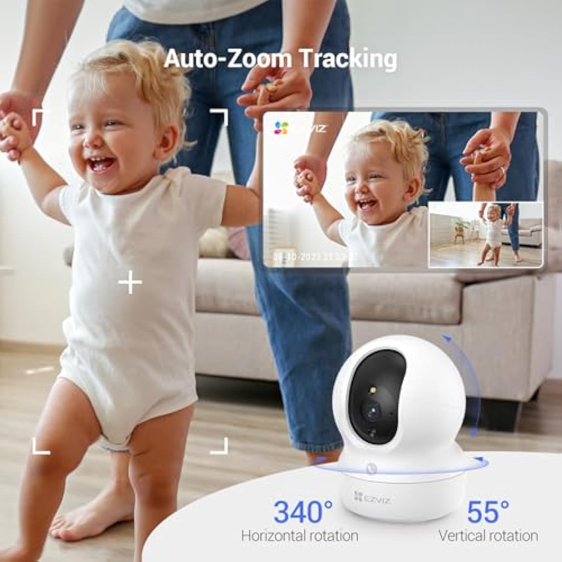 EZVIZ 4MP Indoor Camera No Monthly Fee, 512GB Supports, Spotlight Colour Night Vision, Dual Band Wifi, One-touch-calling Button, Two-way Audio, Sound/Human Detection, Works with Alexa (CP1 Pro 2K+)