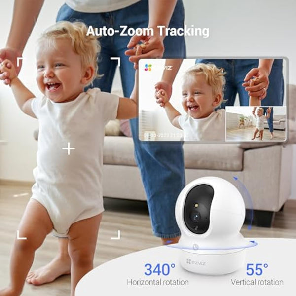 EZVIZ 4MP Indoor Camera No Monthly Fee, 512GB Supports, Spotlight Colour Night Vision, Dual Band Wifi, One-touch-calling Button, Two-way Audio, Sound/Human Detection, Works with Alexa (CP1 Pro 2K+)