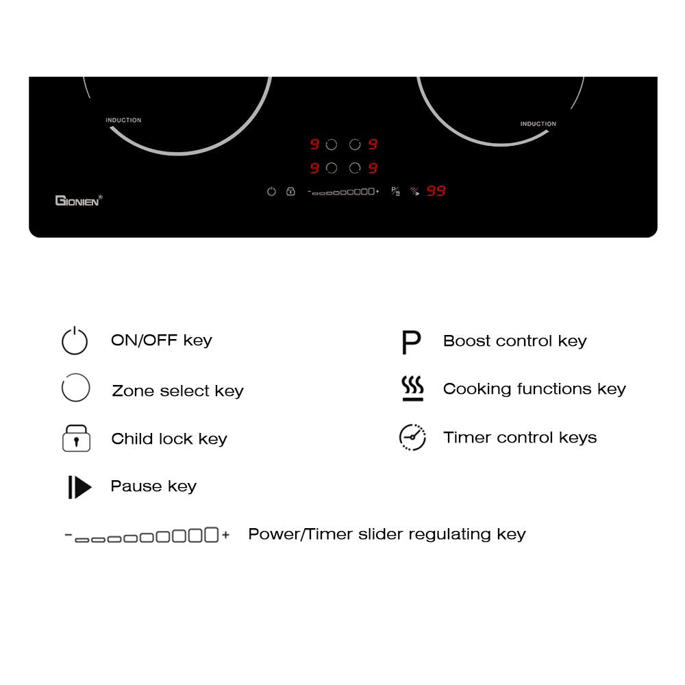 GlONlEN Plug-in Induction Hob White 13 Amp 2800W,59cm Integrated Electric Cooktop with Bridge Zone, 4 Cooking Rings,Built-in Cooker