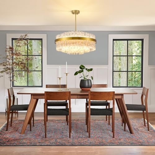 KUNYEEE Gold Crystal Chandeliers Flush Mount Crystal Ceiling Light Fixture Round Chandeliers Pendant Light for Living Room Kitchen Island Dining Table Hallway, G9 x 12 Lights 60cm