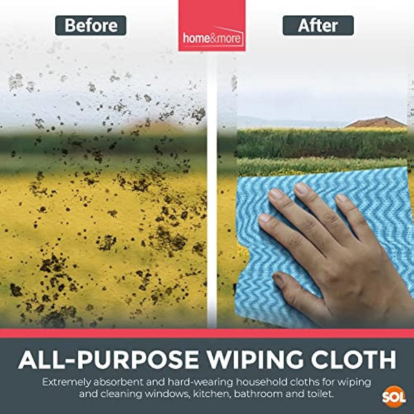 SOL 500pk All Purpose Cloths, 38x23cm Disposable Cleaning J Cloths Blue, Soft, Absorbent, Gentle & Reusable for Household and Professional Cleaning, Ideal for Polishing, Dusting, Washing Dishes