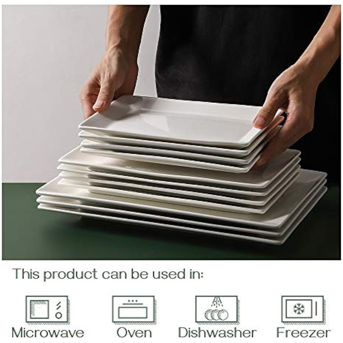 DOWAN Serving Platter – 12" x 6" White Ceramic Rectangular Plates – Set of 4 Oblong Porcelain Dishes for Sushi, Appetisers, Party Food, Steak, Cake, Dessert – Dishwasher Safe